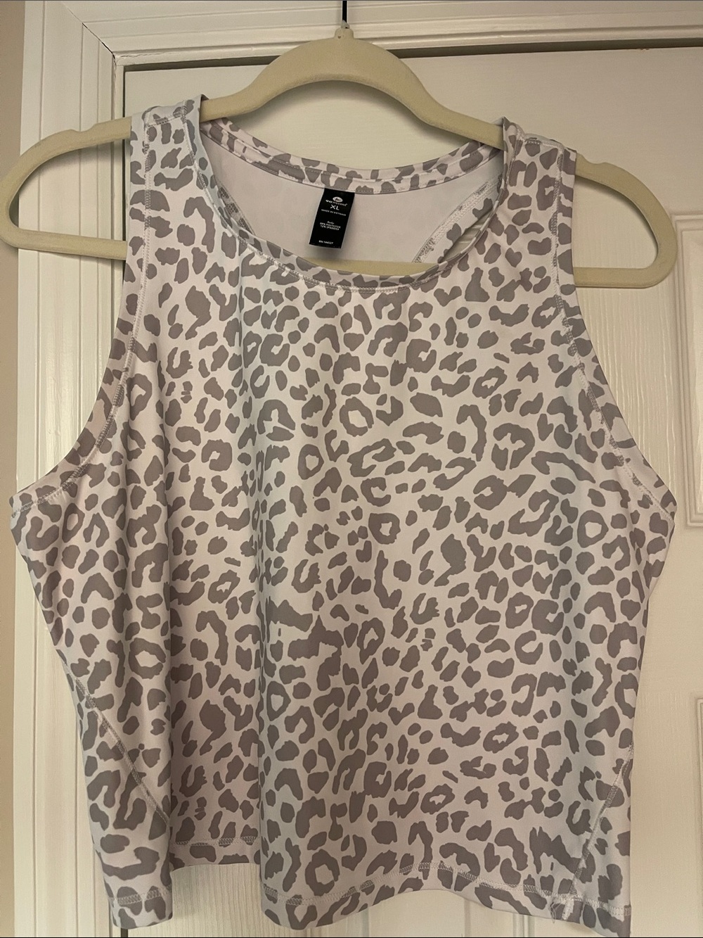 90 Degree By Reflex Gray & White Leopard-Print Athletic Tank, XL